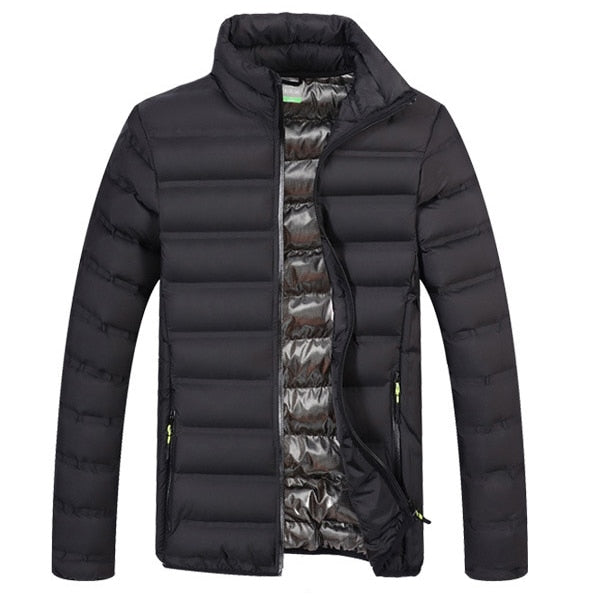 Men's Stand Collar Zipper Quilted Parka Jacket