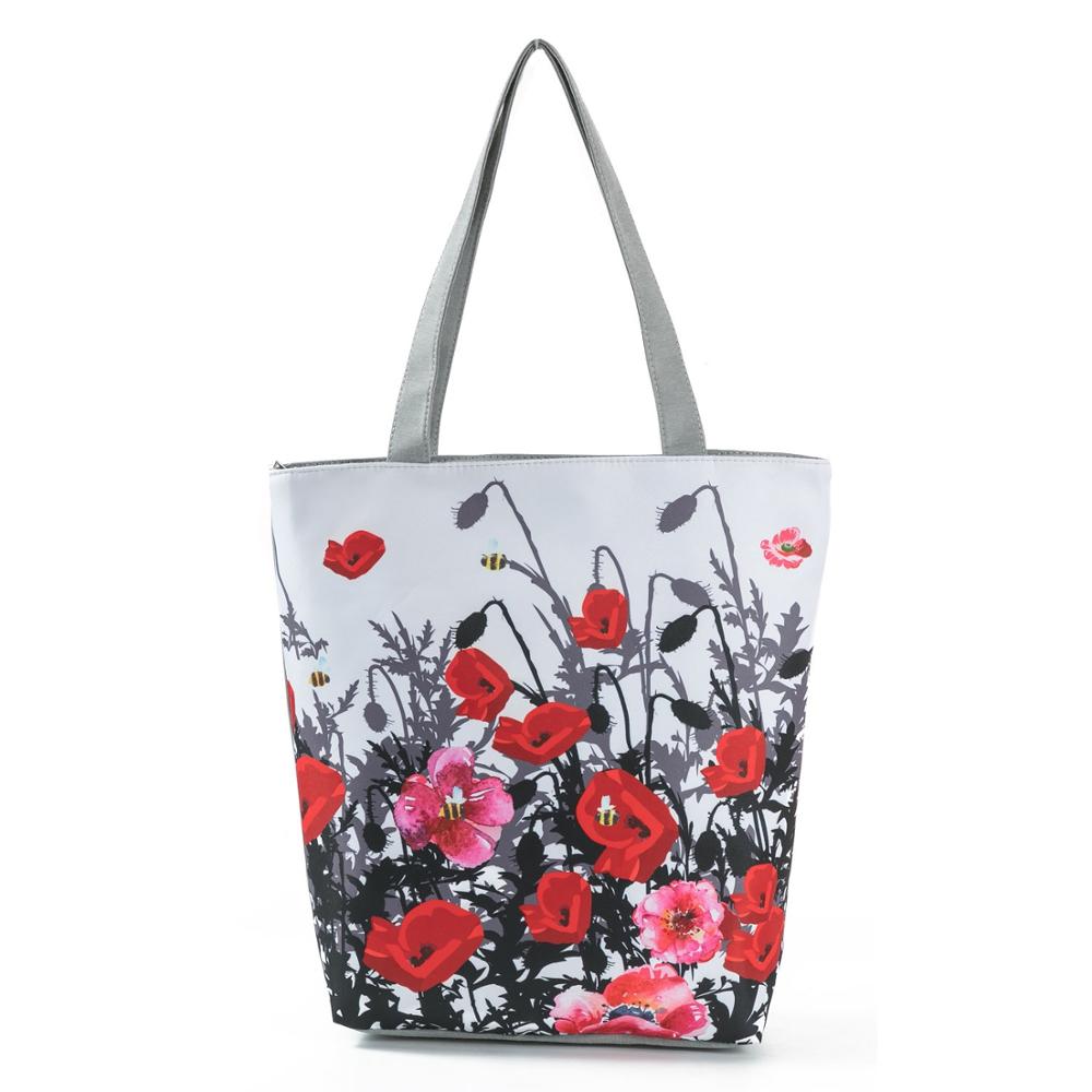 Floral Print Women Shoulder Canvas Shopping Tote Bag