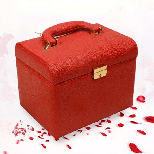 PU Leather Make up Box with mirror Makeup Case Cosmetic Bag Lockable Jewelry Box