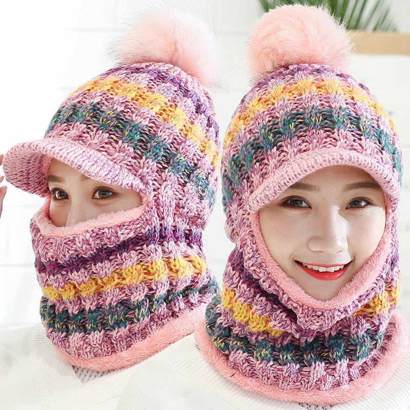 Snow Knitted Pompom Hat & Scarf Set