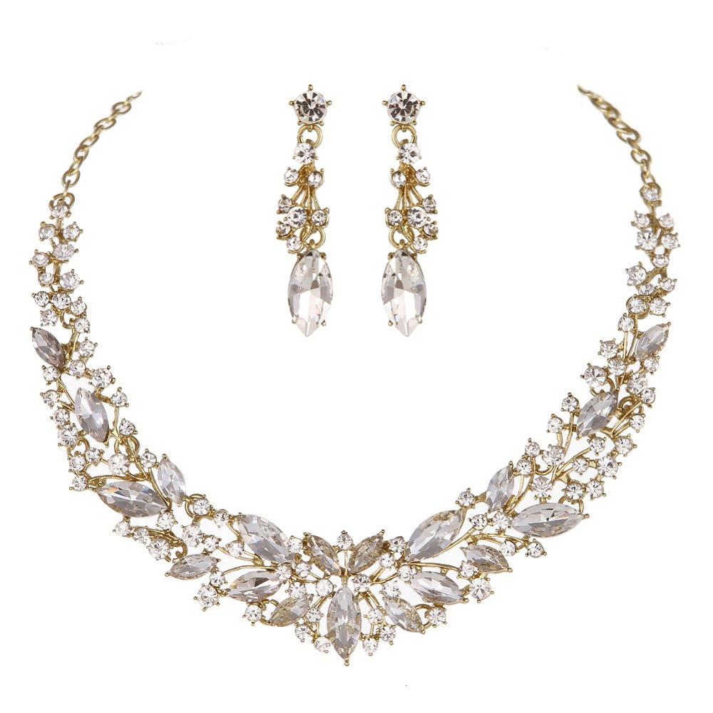 Crystal Rhinestone Jewelry Sets w/ Crowns Bridal Necklace Sets