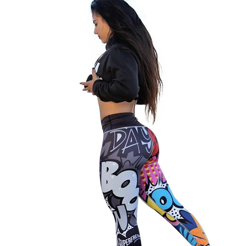 Graffiti Print Ankle-Length Push Up Slim Fitness Leggings