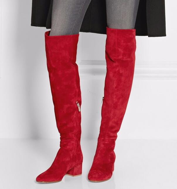 Suede Round Toe Over The Knee Boots