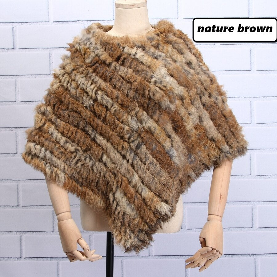 Knitted Natural Rabbit Fur Shawl