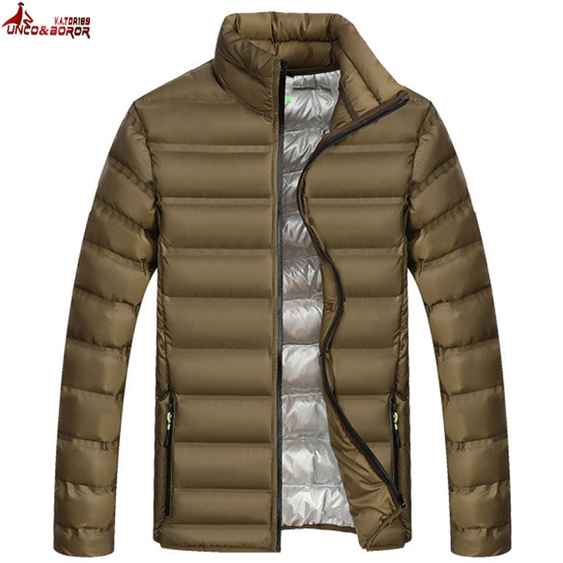 Men's Stand Collar Zipper Quilted Parka Jacket