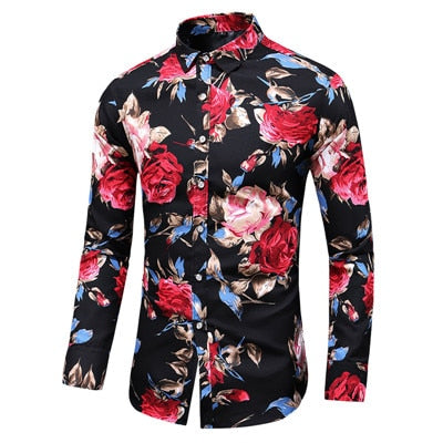 Men's Slim Floral Print Long Sleeve Dress Shirts