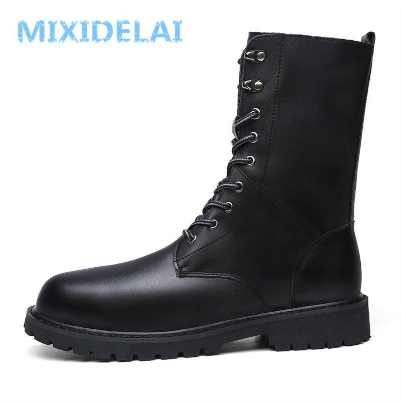 Men's Motorcycle Waterproof Leather Lace-Up Boots