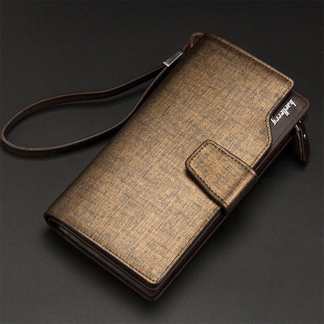 Men Long Card Holder Zipper PU Leather Wallet