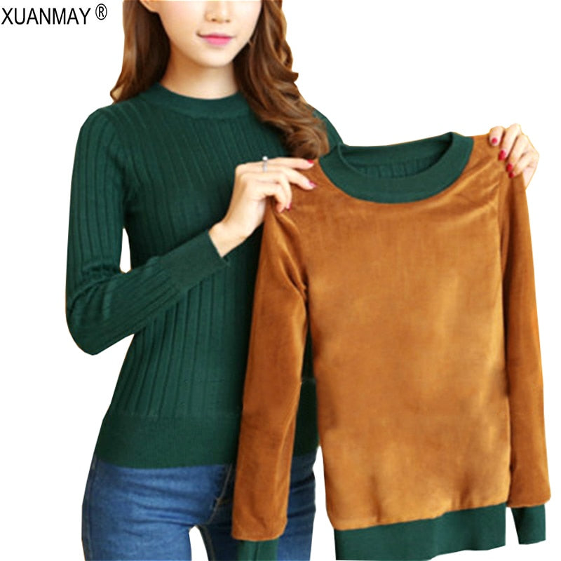 Velvet Lined Knitted  Ladies Pullover Sweater