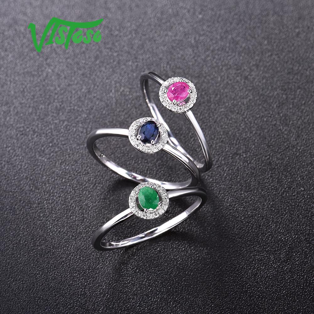 14K White Gold Diamond Sapphire/Ruby/Emerald Engagement Rings