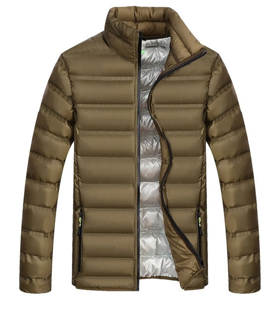 Men's Stand Collar Zipper Quilted Parka Jacket