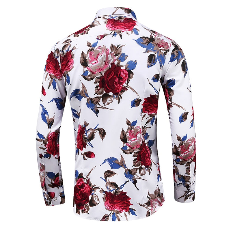 Men's Slim Floral Print Long Sleeve Dress Shirts