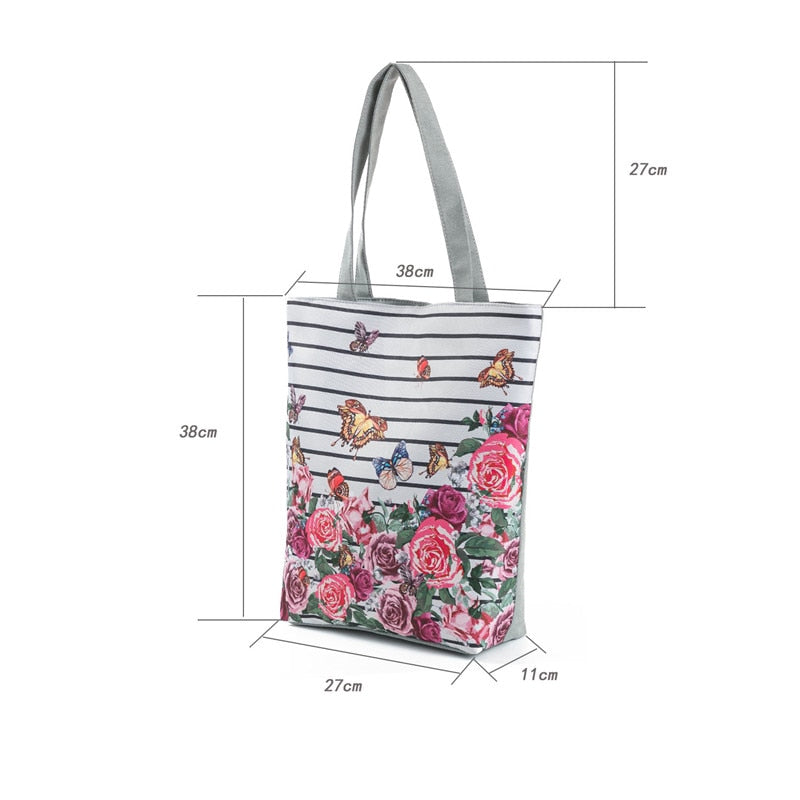 Floral Print Women Shoulder Canvas Shopping Tote Bag