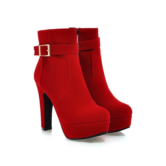 Women's Buckle High Heel Ankle Zipper Platform Ankle Boots