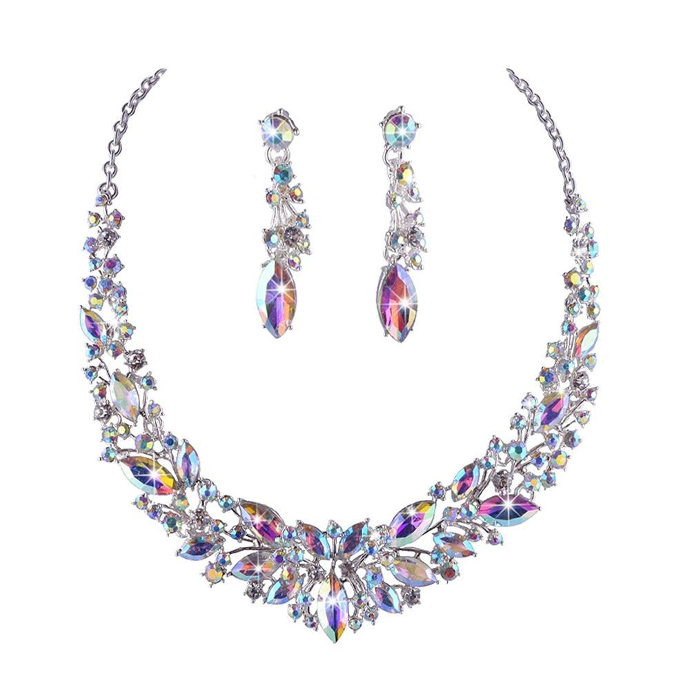 Crystal Rhinestone Jewelry Sets w/ Crowns Bridal Necklace Sets