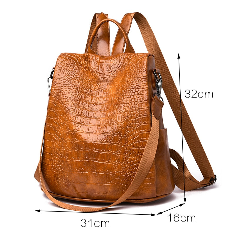 Alligator PU Leather Women Backpack Anti-Theft Large Multifunction Backpack