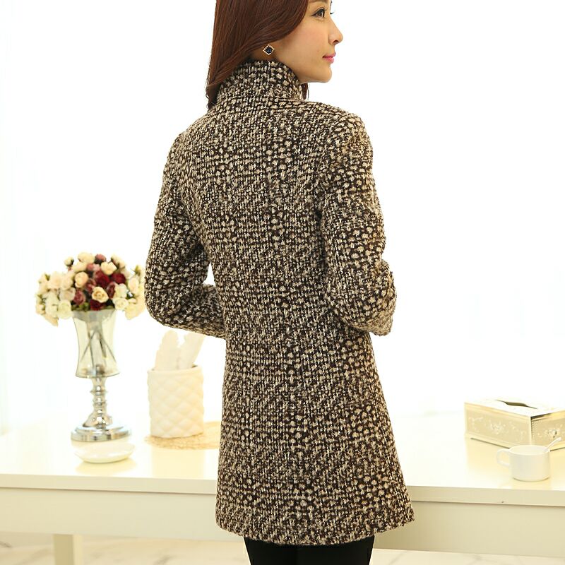 Women's Plaid Wool Mid Length Coat