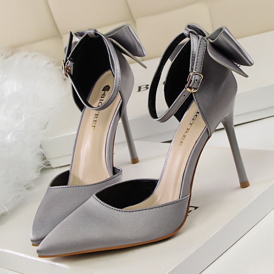 Bowtie Ankle Pointed Toe High Heel Wedding/Party Pumps