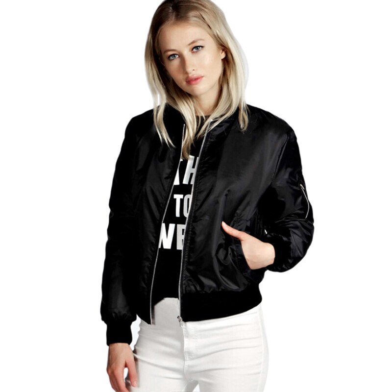 Long Sleeve Ladies Simple Light Bomber Jacket