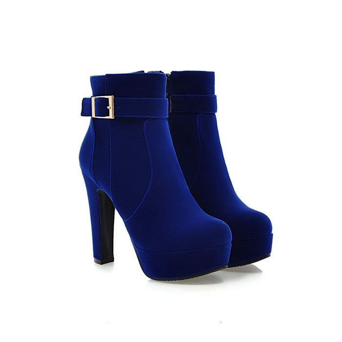 Women's Buckle High Heel Ankle Zipper Platform Ankle Boots