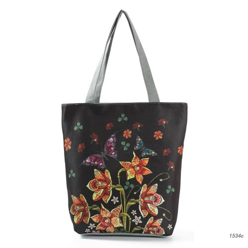 Floral Print Women Shoulder Canvas Shopping Tote Bag