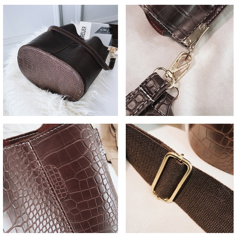 Crocodile Crossbody PU Leather Bag Bucket Bag Purse