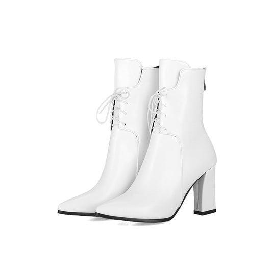 Patent Leather Lace Up Square Platform Heel Ankle Boots