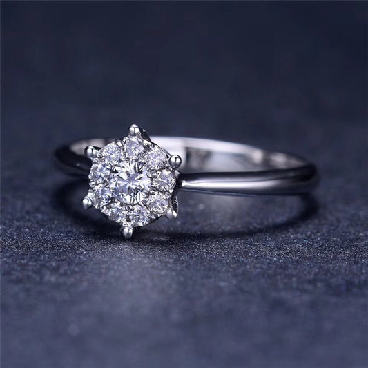 18K White Gold Real Diamond Micro Paved Flower Ring f