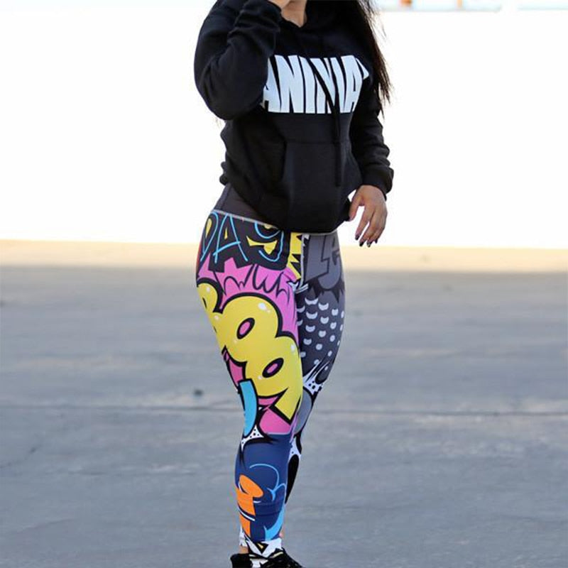 Graffiti Print Ankle-Length Push Up Slim Fitness Leggings