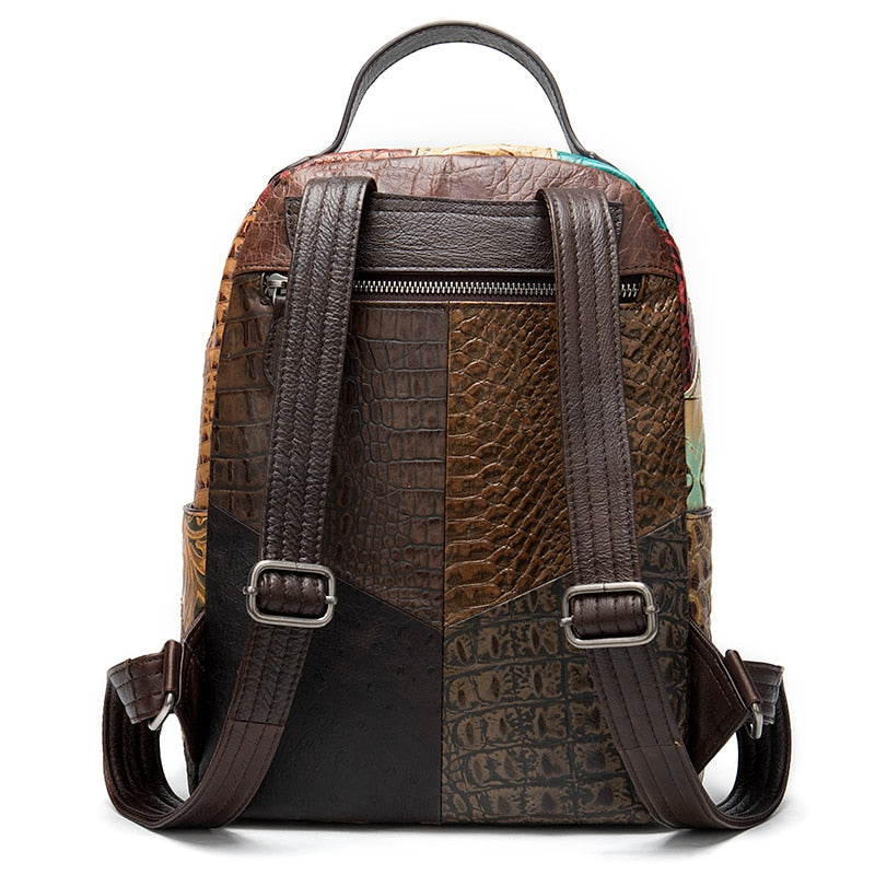 Geometric Printed Leather Laptop Backpack