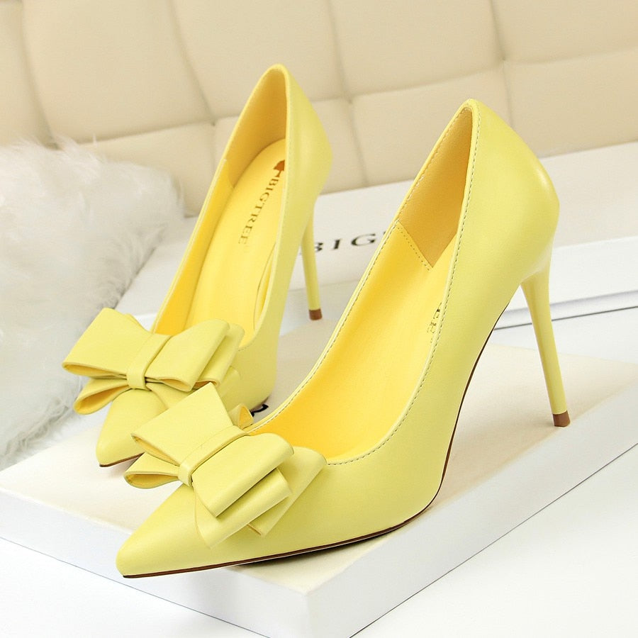 Bowtie High Heel Pointed Toe Pumps