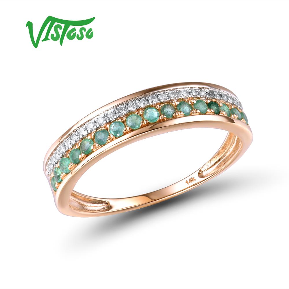 VISTOSO 14K Rose Gold Rings For Lady Genuine Shiny Diamond Fancy Ruby Sapphire Emerald Engagement Anniversary Chic Fine Jewelry