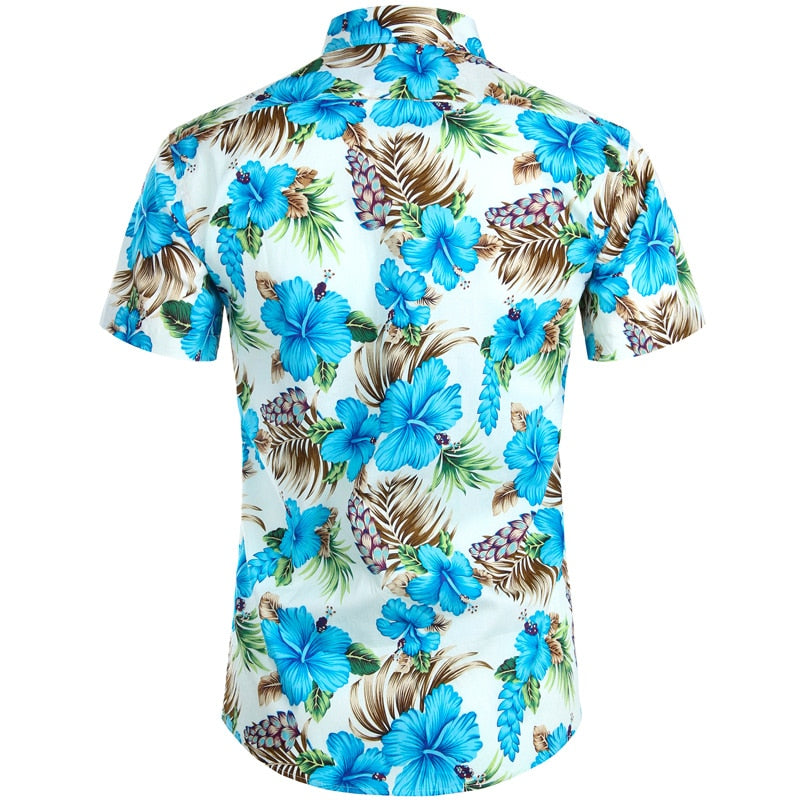 Men's Hawaiian Tropical Pink Floral Beach Short Sleeve Shirt