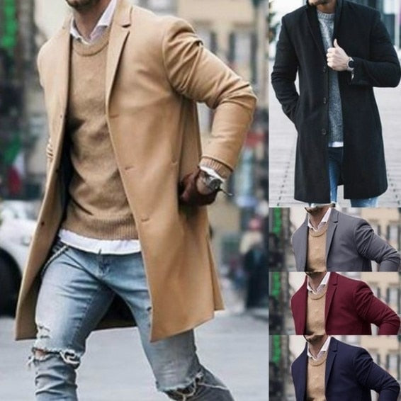 Men's Slim Fit Cashmere Cardigan Wool Blend Coat