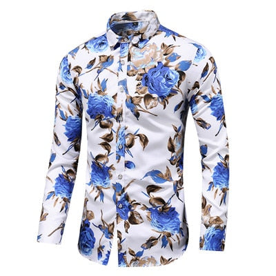 Men's Slim Floral Print Long Sleeve Dress Shirts