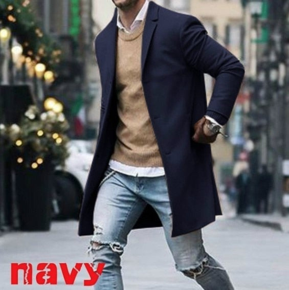 Men's Slim Fit Cashmere Cardigan Wool Blend Coat