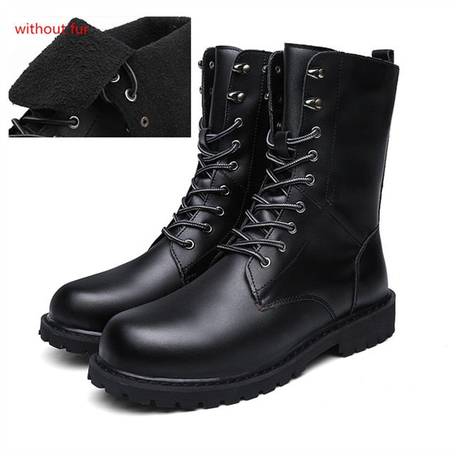 Men's Motorcycle Waterproof Leather Lace-Up Boots