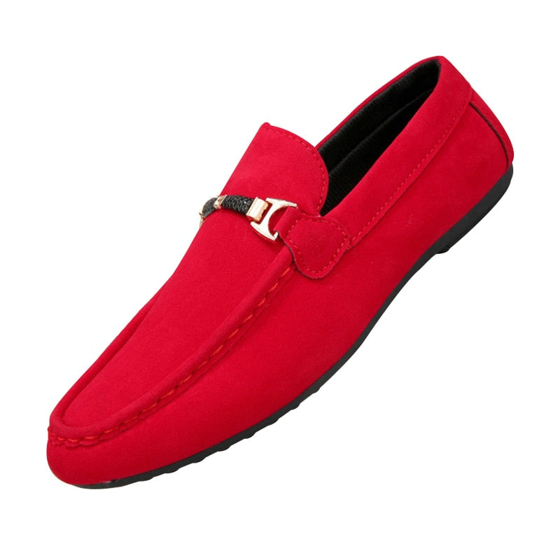 Men's Slip-On Leather Moccasin Chain Link Loafers