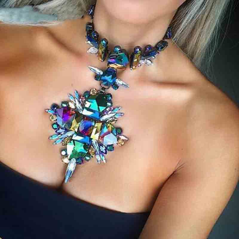 Geometric Crystal Choker Necklace Women Bohemian Statement Necklace Chockers