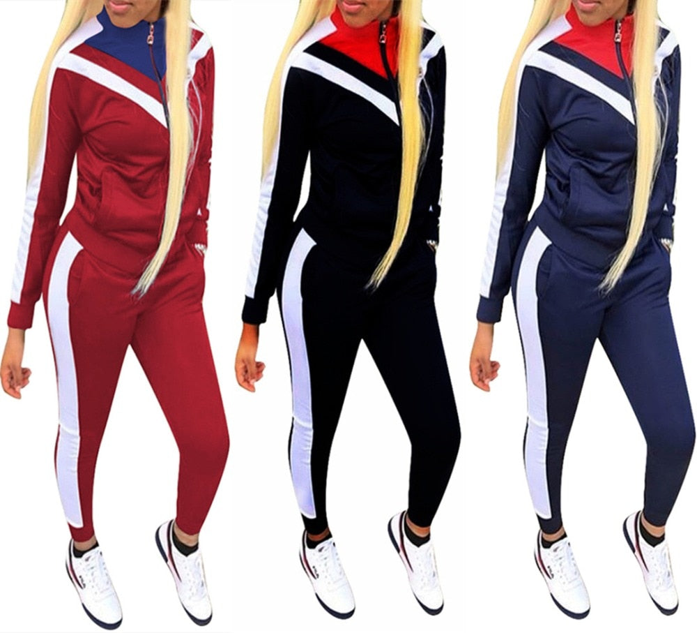 Side Striped Ladies Zipper Tracksuit