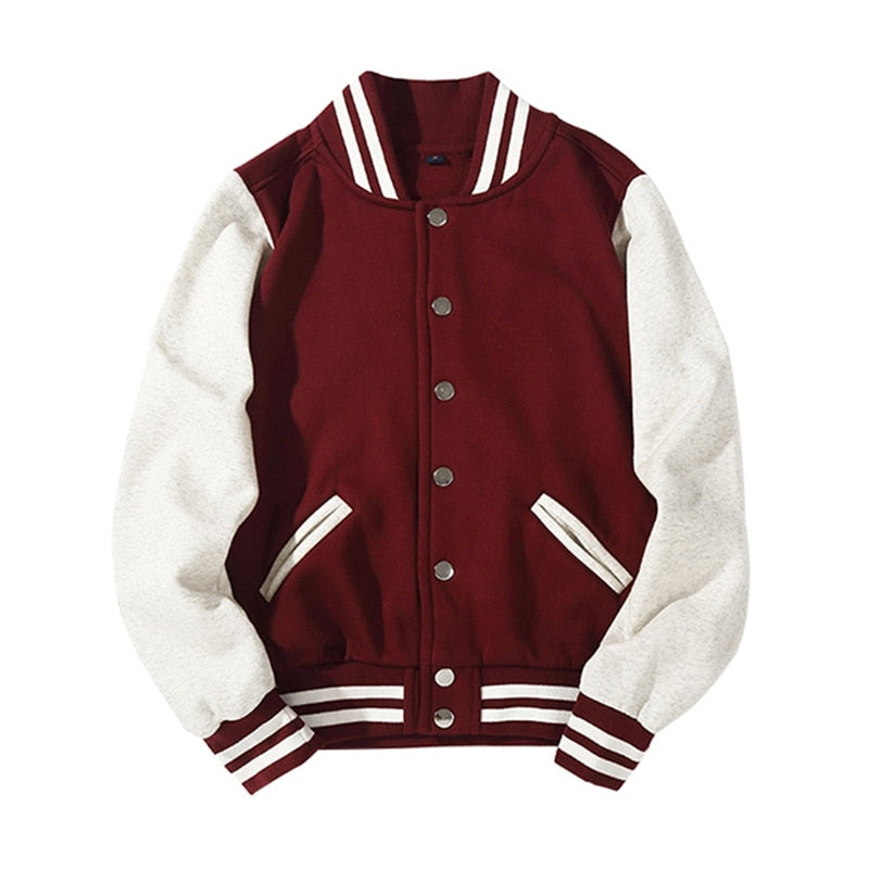 Men's Single Breasted Patchwork Rib Sleeve Bomber Cotton Baseball Jacket