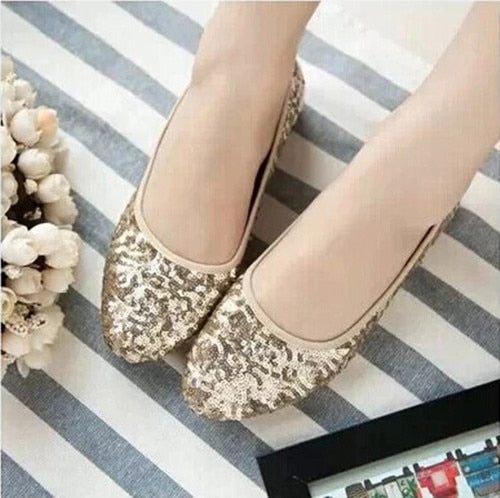 Ladies Simple Round Toe Sequin Flats