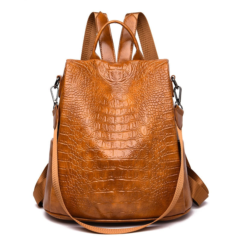 Alligator PU Leather Women Backpack Anti-Theft Large Multifunction Backpack