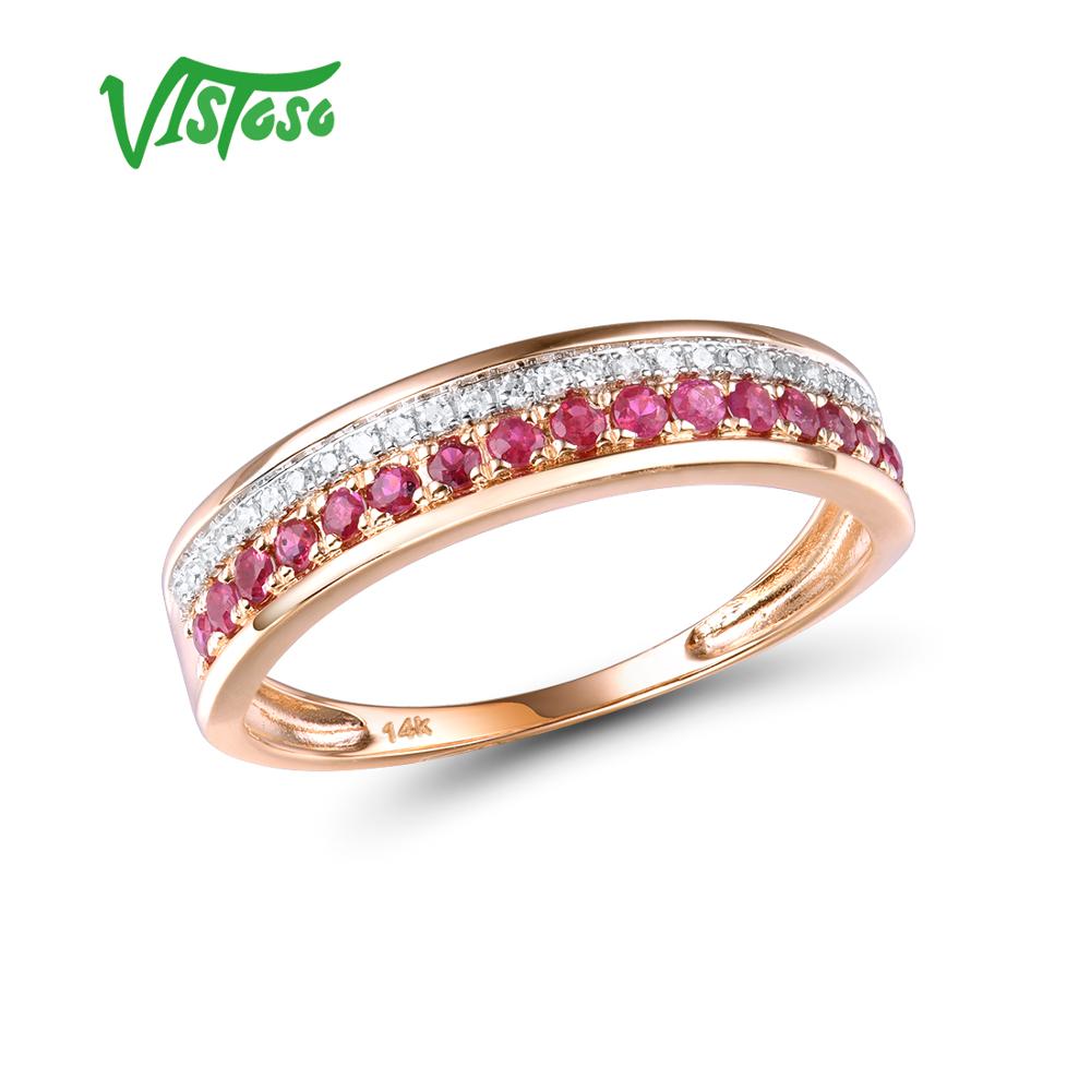 VISTOSO 14K Rose Gold Rings For Lady Genuine Shiny Diamond Fancy Ruby Sapphire Emerald Engagement Anniversary Chic Fine Jewelry