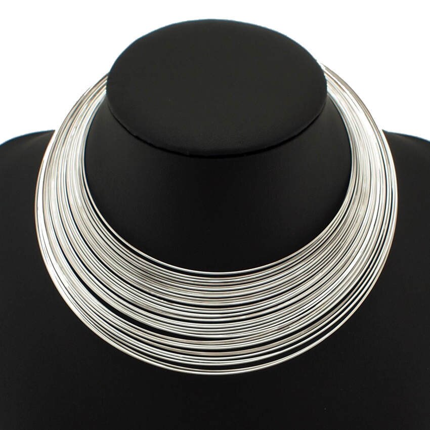 Multi-Layer Metal Wire Statement Indian Choker Necklace