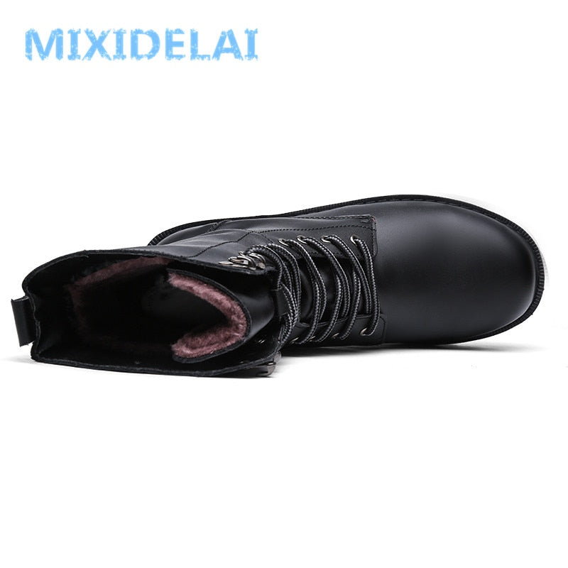 Men's Motorcycle Waterproof Leather Lace-Up Boots