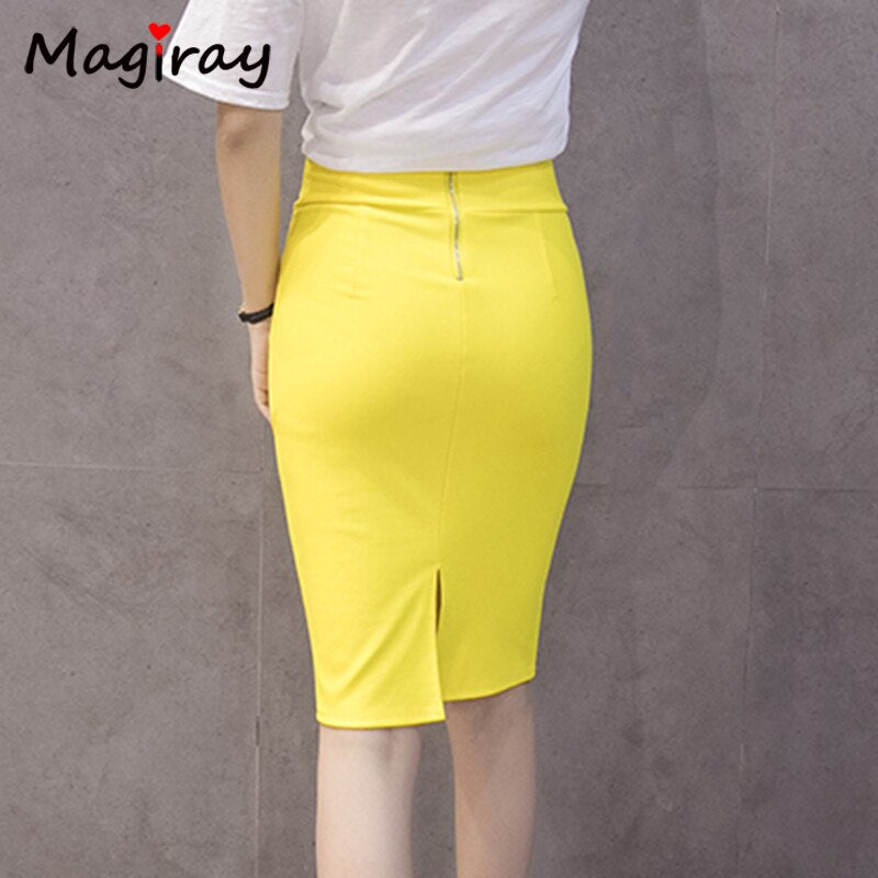 Women's Elastic Pencil Bodycon Knee Length Zipper Back Split Skirts