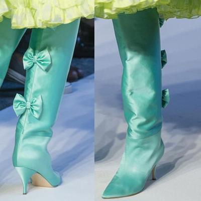 Bowtie Glitter Pointed Toe Thin Heel Ladies Knee High Boots