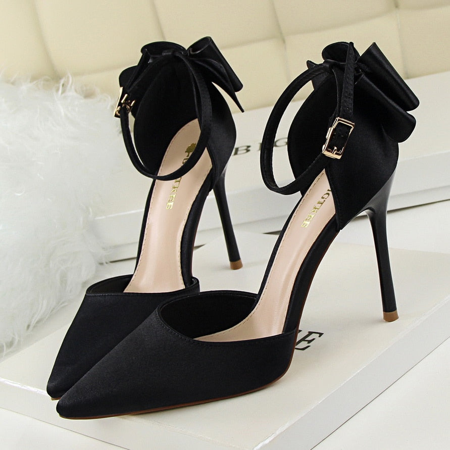 Bowtie Ankle Pointed Toe High Heel Wedding/Party Pumps