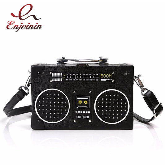 Radio Boombox PU Leather Clutch Crossbody Purse